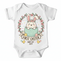 Baby Girl First Easter Floral Bunny Baby Onesie – Custom Year & Name