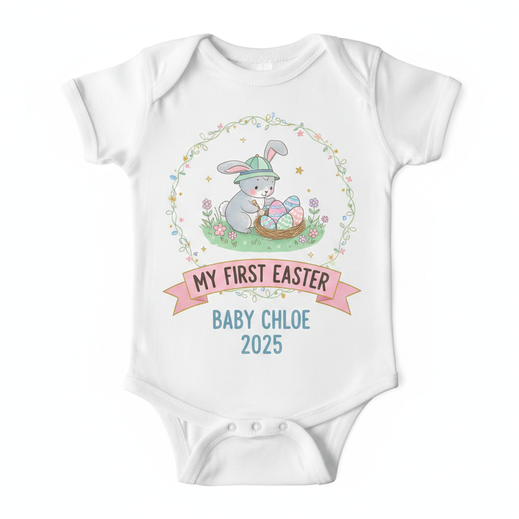 Personalised My First Easter Storybook Bunny Onesie – Custom Name & Year