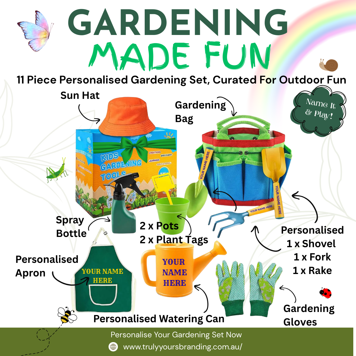11-Piece Personalised Gardening Set for Kids – The Must-Have Gift to Inspire Outdoor Play